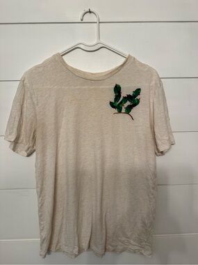 Anthropologie Beige Short-Sleeve Tee with Green Cactus Patch